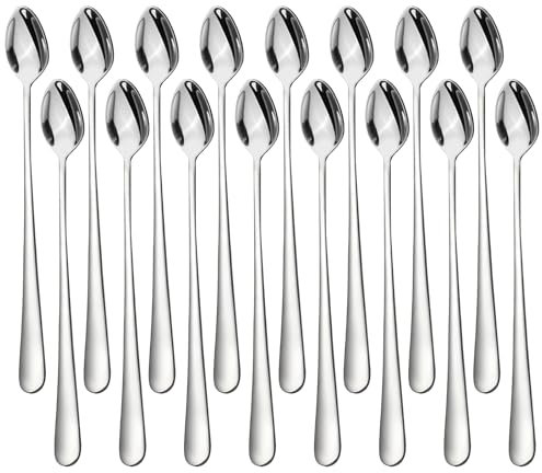 16 Stück Latte Macchiato Löffel Set, Eislöffel Lang, Teelöffel, Espresso Dessertlöffel, Kaffeelöffel Edelstahl, Cocktail Longdrinklöffel Joghurtlöffel Klein