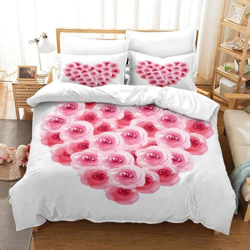 GDEKCIEAS Cuore di rosa - Acquerello 3D Stampa Digitale Copripiumino Set Copripiumino 3 Pezzi Con Cerniera E Federe Microfibra Morbido Set Di Biancheria Da Letto Per Bambini Super King（260x220cm）