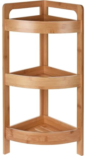 Carousel Home Bamboo Corner Shelf Unit | Wooden Free-standing Corner Shelves | 3 Tier Bathroom Rack Shelf Bathroom Storage & Organisation - 23x23x61cm