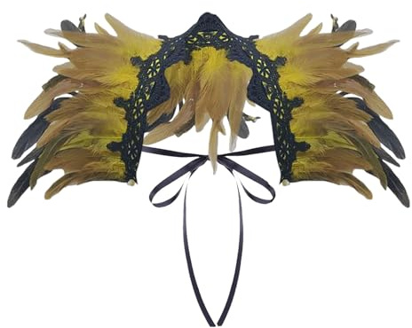 Karneval Federkragen, Gotischer Feder Cape Damen Flauschiger Federschal Schulter Federumhang Feder Achselzucken Shawl Karneval Schulterumhang Cape Kragen für Bühne Performance (02 Yellow, One Size)