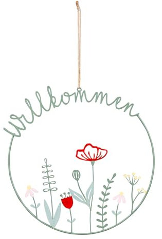 Willkommen Schild Ø30cm Türkranz Frühling Grün Wiese Türschild Wandbild Deko Willkommensschild Metallring Frühlingsbild Osterdeko