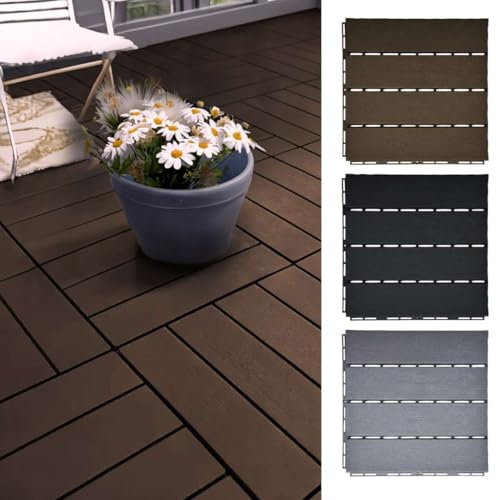 Nicoman Decking Tiles Polydeck PVC 1 Piece Brown Sample Garden Flooring, Patio, Balcony, Concrete, 30x30cm Plastic Square Connect Floor, Easy Installation Decking Boards, Low Maintenance