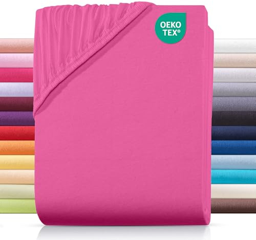 Carpe Sonno® Jersey Spannbettlaken 200x200cm Baumwolle | Laken Pink mit Einlaufschutz & Bügelfrei Matratzenbezug bis 22cm | Bettlaken 200x200 Baumwolle | Leintuch 200x200 | Spannbetttuch 200 x 200
