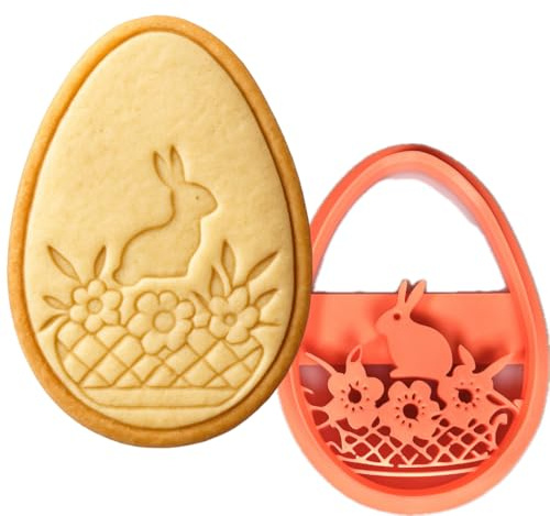 Taglia Biscotti Pasquale a Forma di Uovo con Coniglietti e Fiori - Stampo 3D in PLA 9,8x6,9 cm - Handmade Instile3D