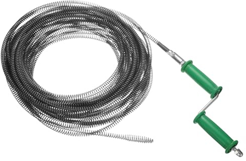 sourcing map Plumbing Drain Auger 2/5 (10mm) Dia. 65.7ft Manual Toilet Snake Flexible Drain Cleaner Tool with Drill Connector Spring Unclog Hair for Bathroom Kitchen Toilet Bathtub Sewer Sink