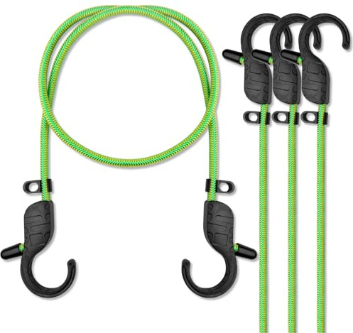 GGXZHT Spanngummi mit Haken，Extra Starke Gepäckspanner Set 4 Stück ， verstellbar Expander mit Kleiderhakenhaken， für ladungssicherung、Camping wohnmobil zubehör，zeltspanner.（Greener ）