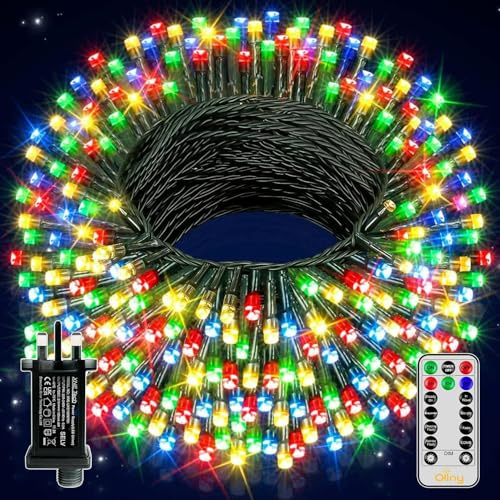 Ollny Christmas Tree Lights Outdoor, 100m 1000 LED Fairy Lights Mains Powered, Multicolour Waterproof String Light with Plug/Remote/Modes/Timer, Bright Lighting Outside Indoor Garden Xmas Decorations