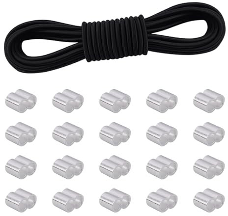 FOGAWA Corda Elastica 6mm x 10m, Corda di Gomma Nero, Gommata Elastico Spanngurt, con 20 Anelli di Crimpatura in Alluminio, Corda Gomma, per Teloni, Tende, Giardini, Campeggio, Auto, Nautica