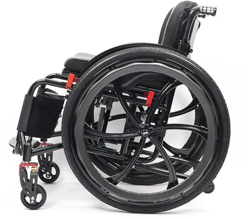 LOERSS Leichtes Sport-Rollstuhl, Faltende Ultra-leichte Sport-Rollstuhl Im All-terrrain, Sportschwerdehandal des Sports.(40cm/15.7in,Black)