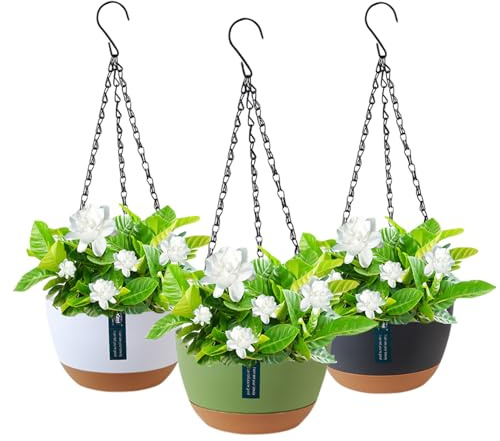 Cnwinu Lot de 3 pots de fleurs suspendus en plastique - Chaîne en métal - Crochet amovible - Pot de fleurs suspendu - Pour l'intérieur et l'extérieur - Décoration murale