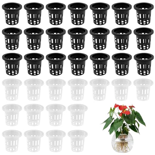 Uryxery Lot de 60 Pots en Filet pour Hydroponie 38,5 mm, 30 Noirs et 30 Transparents, Paniers en Filet pour Orchidées, Plantes Aquatiques, Bassin de Jardin et Aquaponie