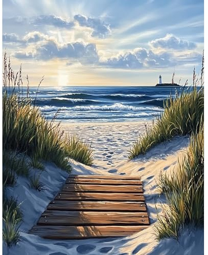 DAERLE Pintar por Numeros Adultos, Sendero de madera, DIY Painting by Numbers Kits, Playa Paisaje, Cuadros para Pintar por Numeros Pinturas Acrilicos, decoración para el hogar 40x50cm Sin Marco