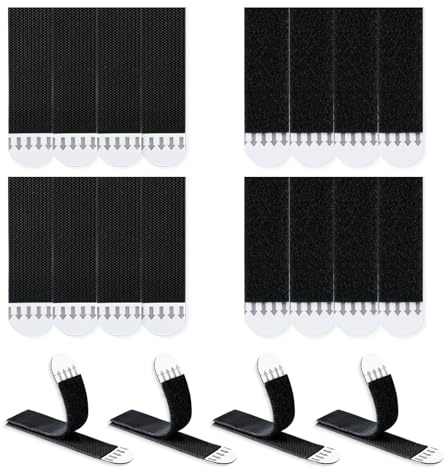 LLPT Tiras para Colgar Cuadros 8 Pares (16 Tiras) Small 15 x 50mm Negro | Colgadores sin Clavos, Tiras Adhesivas de Pared Resistentes y Resistentes a los Daños, Para Pósteres