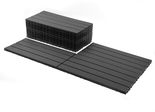24x12 Plastic Interlocking Deck Tiles, 24 Pack Patio Flooring Waterproof Outdoor Indoor Flooring Deck Tiles All Weather Use, Patio Floor Decking Tiles for Porch Poolside Balcony Backyard, Dark Grey