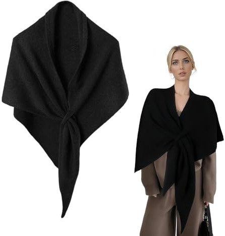 Generisch Poncho Damen, 2025 Neu Pashmina Stola für Abendkleid Gestrickte Schultertuch Dreieckstuch Damen Schaltuch Pashmina (Schwarz)