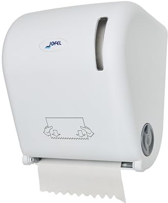 Jofel - Dispensador de Papel Bobina en Continuo, Diámetro entre 170-210mm, Servicios Pre-Cortados de 20cm, sin Palanca, Máxima Higiene y Ahorro, Fabricado en ABS Reciclado Blanco Mate, AGR54000-MT