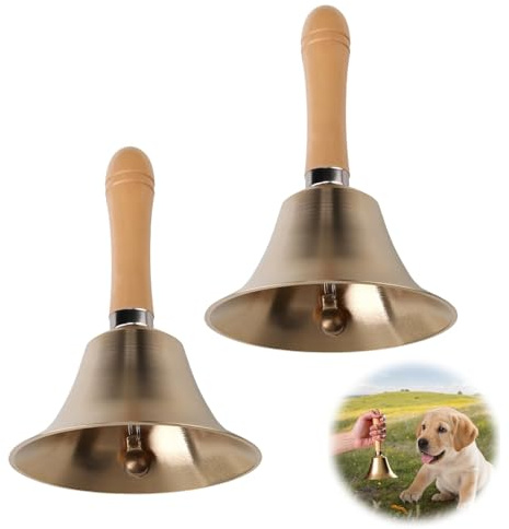 2 pezziBellissimo Campanellino in Ottone con Manico in Legno, Adatto per Decorazioni Natalizie e per le Feste-Campanella-Campana-Campane Decorative-Campanello a Mano Dell'hotel