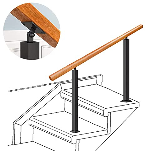 Ringhiera di sicurezza regolabile in legno per scale esterne, terrazze e giardiniInclude 2 pali stabilizzatori per una maggiore stabilità, ideale per ponti e corridoi.