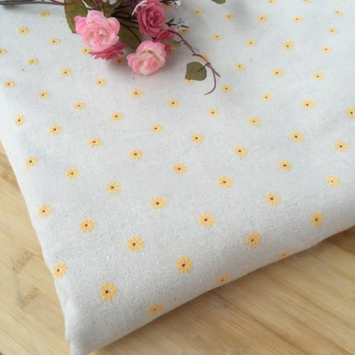Vayliro Leinen- und Baumwollstoffe Dekostoff Leinen mit Gänseblümchenmuster | Meterware Taschenstoff Trachtenstoff Leinwandstoff Dekostoff Gardinenstoff zum Nähen Kleidung Basteln,Gelb