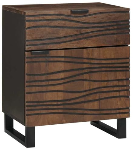 Frdhee Muebles para espacios pequeños, mesita de noche de nogal, 50 x 33 x 60 cm, madera maciza de mango para dormitorio, oficina y salón