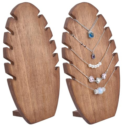 PH PandaHall 2 Sets Présentoir à Colliers en Bois Présentoir à Bijoux en Forme de Feuille Organisateur Petit Buste Collier Présentation Chevalet Râtelier pour Maison Boutique Magasin, Marron