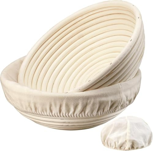 2 Stück Hochwertiges Gärkörbchen, Gärkorb für Sauerteigbrot, Gärkorb Rund 23cm, Antihaft & Pflegeleicht, Brotgärkorb für Sauerteig- und Hefebrote, Brotbackzubehör