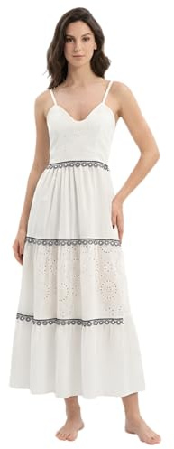 DIVINA Abito Lungo Donna in Pizzo Sangallo con Balze e Spalline Sottili - VEST198 (IT, Testo, Taglia Unica, Regular, Regular, White)