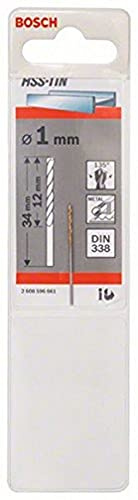 Bosch Professional Metallbohrer HSS-TiN (Ø 1 mm), Durchmesser: 1/Gesamtlänge in mm: 34