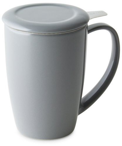 FORLIFE Curve Tasse à thé avec infuseur et couvercle 425 ml, Porcelaine, gris, 15-Ounce / 443 ml