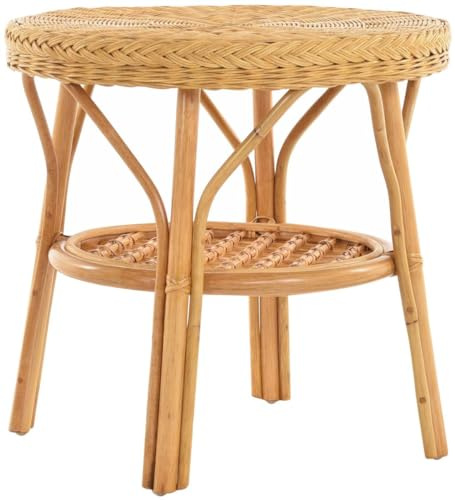 Rattan-Tisch / Beistelltisch Rund / Couchtisch Rattantisch Ablage (Honig)