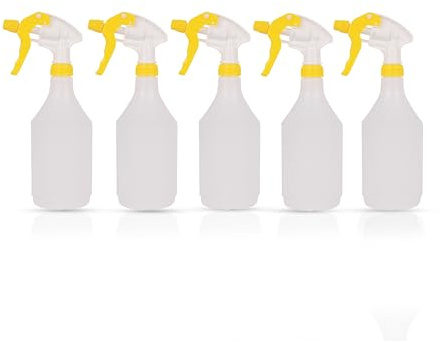 DCS Pack of 5 Plastic Water Spray Bottles for Cleaning 750ml – Hand Trigger Empty Spray Bottles for Gardening and Home Cleaning – Heavy duty Industrial Refillable Mist Spray Bottles (Yellow)