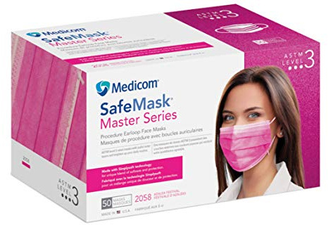 Medicom 2051 SafeMask Masters Series Masks, Azalea Festival/Fuchsia (Pack of 50)