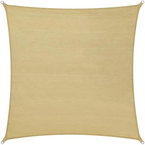 TecTake® Tenda a Vela Ombreggiante Quadrata in Polietilene, Protezione dai Raggi UV, Vela da Sole Ombreggiante con Set Funi di Tensione - Beige, Quadrato, 5,4 m