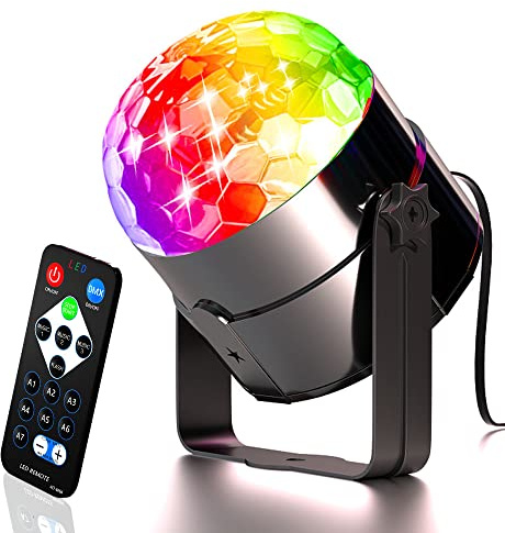 Mini Dj Disco Ball Party Stage Lights Sbolight Led 7Colors Effect Projector Karaoke Equipment for Stage Lighting With Remote Control Sound Activated for Dancing Christmas Gift KTV Bar Concert Birthday