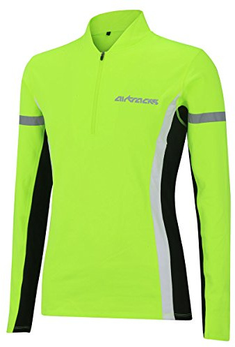 Airtracks Damen Winter Funktions Laufshirt Langarm - Thermo Running Sweatshirt - Fleece T-Shirt - Warm - Winddicht - Atmungsaktiv - Reflektoren