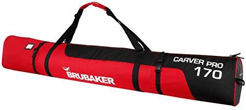 BRUBAKER Skitasche CarverPro XP Schwarz Rot - Skisack für 1 Paar Ski und Stöcke mit gepolsterten Schulterträgern - 170 cm