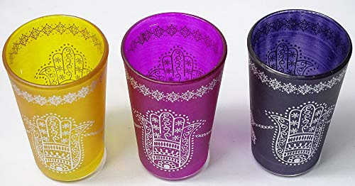 6 vasos marroquies para el té con dibujo tradicional mano de fatima