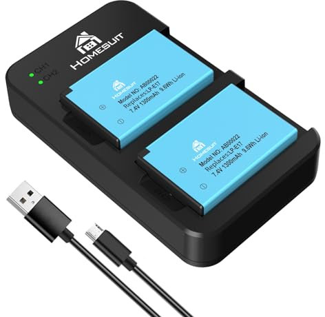 Homesuit LP-E17 Battery 1300mAh and Dual USB Charger Compatible with Canon EOS R10 RP Rebel SL3 SL2 T8i T7i T6i T6s M3 M5 M6 EOS 200D 250D 77D 750D 760D 800D 8000D Camera (2-Pack)