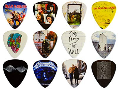 12 x Classic Albums Guitar Picks Set Guitar Plectrums For Every Guitarist Both Sided Print Pick In Pick Tin Sized 0.46, 0.71, 0.81, 0.88, 0.96, 1.2 mm Electric Guitar, Acoustic Guitar And Bass (Set 2)