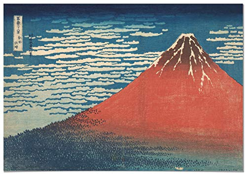 Panorama Póster Hokusai Volcán Rojo 50x35cm - Impreso en Papel de 250gr - Cuadros Modernos Decoración Salón y Dormitorio - Láminas Decorativas