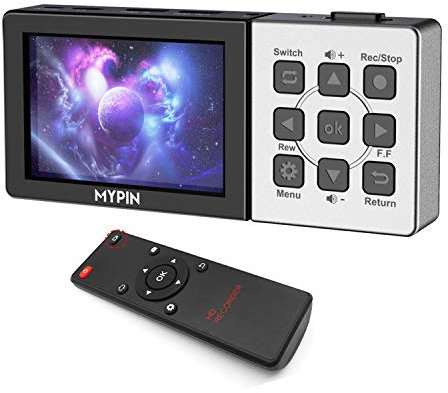 1080P@60fps Capture Card with 3.5 Inch LCD and Remote Control, HDMI Video Recorder for PS4, Xbox One,LiveTV,DVR, Support Playback/Schedule Recording/Mic in(Without PC)