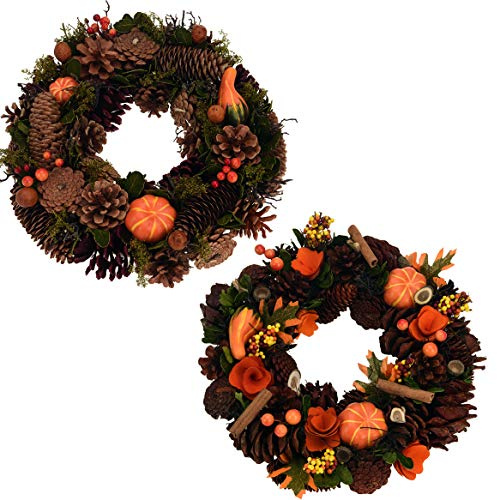 Herbstlicher Türkranz m Kürbis & Tannenzapfen Herbst Herbstdeko Dekokranz 33 cm