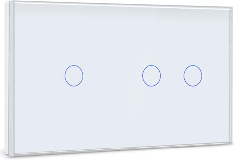 BSEED Touch Lichtschalter 1 Fach 2 Wege mit 2 Fach 1 Weg Glas Lichtschalter Weiß Led Touch Schalter Touchscreen Funktioniert mit LED Lampe 157mm EU Standard