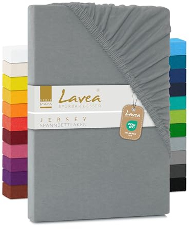 Lavea® Spannbettlaken 120x200cm - Mittelgrau | Maya, 100% Jersey Baumwolle – Weiches Spannbetttuch mit Rundumgummi, atmungsaktives Bettlaken für Matratzen bis 20 cm