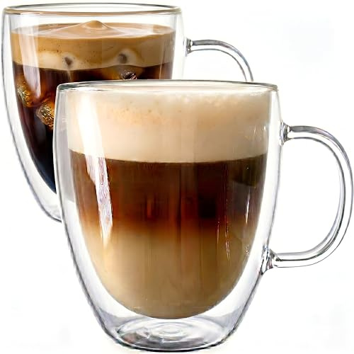 MAMMOTH 2X 230ml Compact Double Walled Borosilicate Glass Coffee Cups – Heat Resistant Insulated Mugs for Hot & Cold Drinks