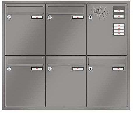 RENZ/Eckrahmen / 5er Unterputz-Briefkastenanlage Einbau-Briefkasten mit Sprechfeld/RAL-Farbe 9007 Volumen 8 L/Dein-Briefkasten.de