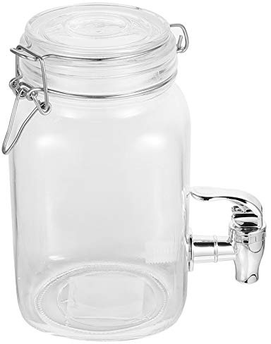 YARNOW 1pc 1L Clear Glass Drinks Dispenser with Tap Glass Jar with Air Tight Lid and ABS Tap Kitchen Juice Bottle Jar for Cocktail Beverages Water
