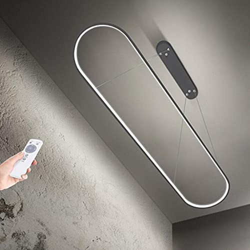 LED Pendelleuchte Moderner Oval Esstisch Hängelampe Dimmbar Mit Fernbedienung Acryl Pendellampe Ring Design Kronleuchter Esstisch Bürogebäude Küche Innenbeleuchtung Deckenleuchte,Schwarz,120cm