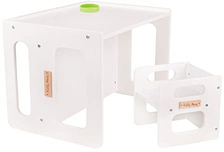 KiddyMoon Kindertisch Mit Stuhl Für Kinder Runde Tresor Kanten Kinderzimmer Möbel, Weiß