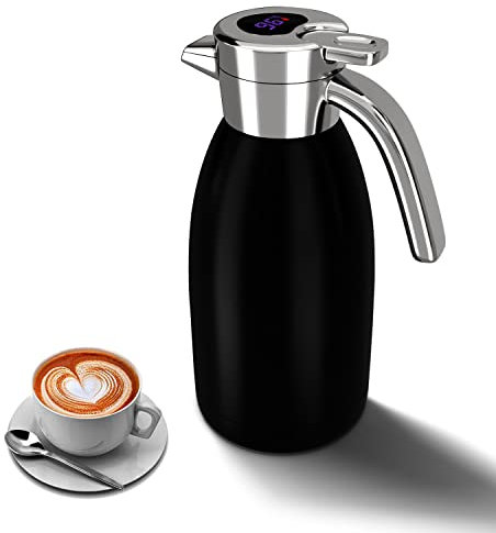 Thermal Coffee Carafe Jugs, UYOTBKEUB 2.2L Double Wall Vacuum Water Jug Intelligent Temp Display Insulated Tea Pot, Coffee Warmer Drink Dispenser